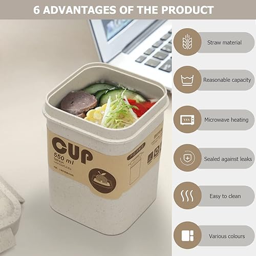 Miniatura 6 de DOERDO - Lonchera Bento a prueba de fugas, boca ancha, para comida, sopa, con aislamiento, para viajes, picnic, beige, 18 onzas líquidas