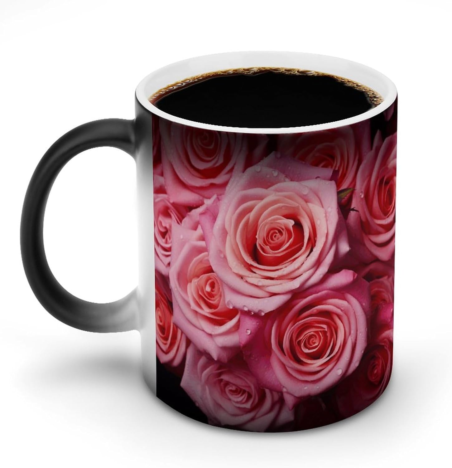Color Changing Mug Elegant Rose Flower Printed Ceramic Coffee Mug Heat Changing Sensitive Mug Magic Heat Changing Coffee Mug Novelty Coffee Mugs
