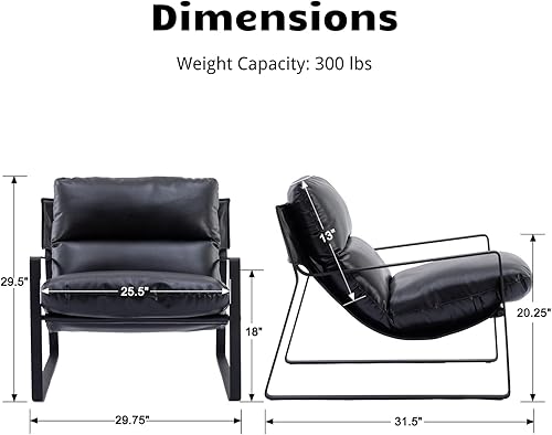 Miniatura 2 de HEAH-YO Juego de 1 silla moderna de piel sintética con cojín extraíble y marco de metal sólido, cómoda silla de lectura para dormitorio, color negro