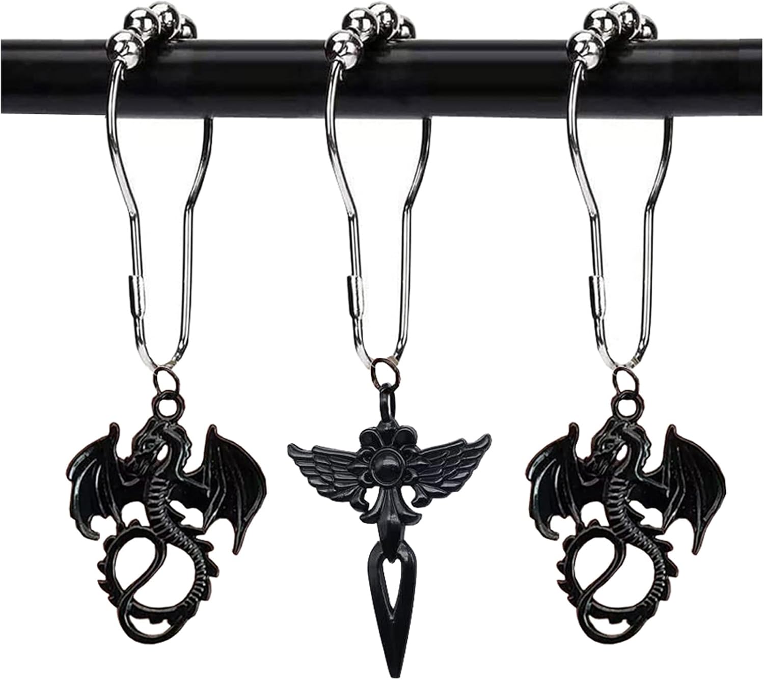 Black Dragon Shower Curtain Hooks,12Pcs Gothic Angel Wings