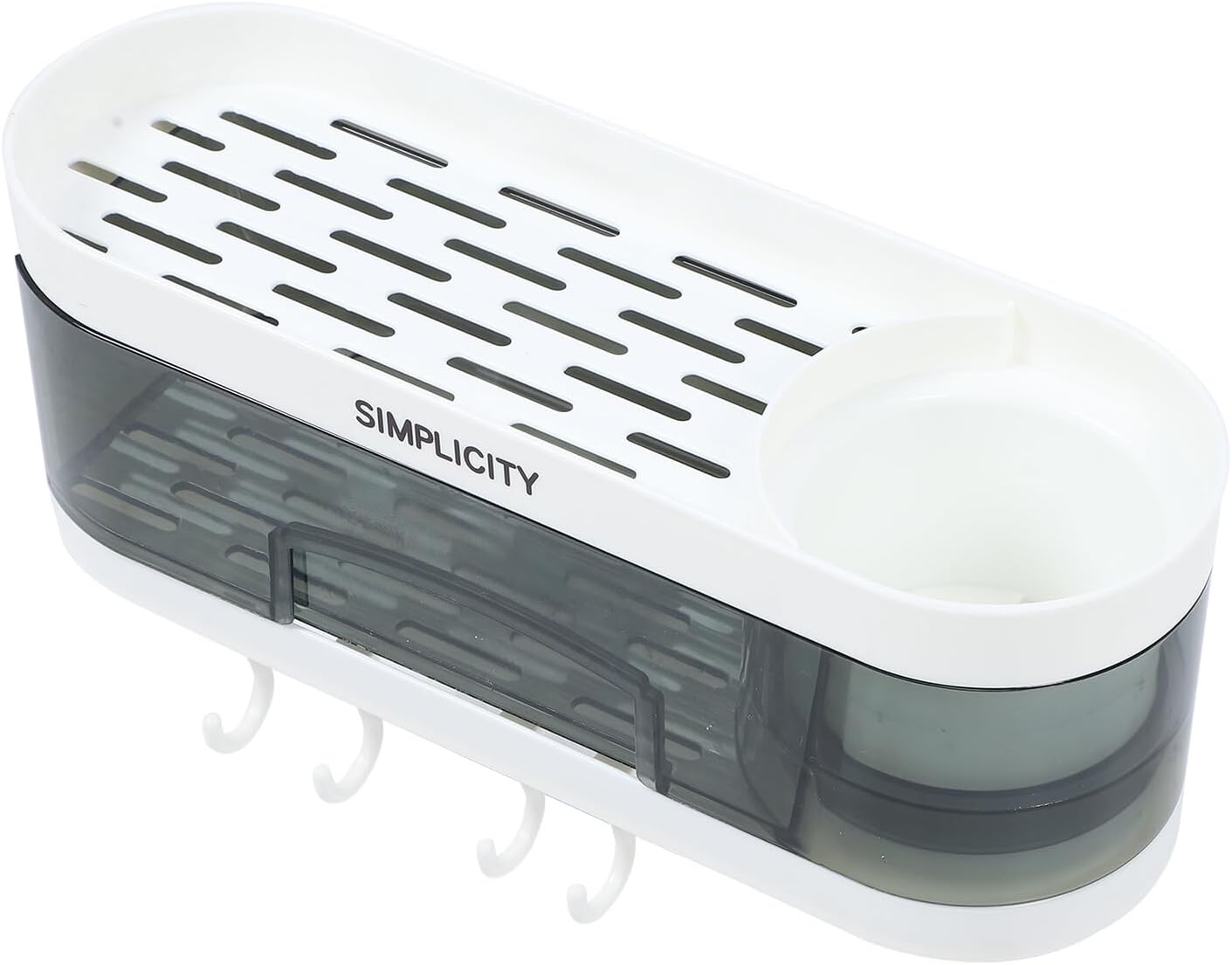 Housoutil Wall-Mounted Bathroom Storage Shelf Rack, Plastic Multi-Functional Wall Shelves with Hooks, No-Drill Installation, Space-Saving Organizer for Kitchen and Bathroom Random Color