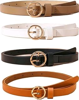 4 قطع مجموعة حزام رفيع بإبزيم مستدير متعدد الألوان للسيدات