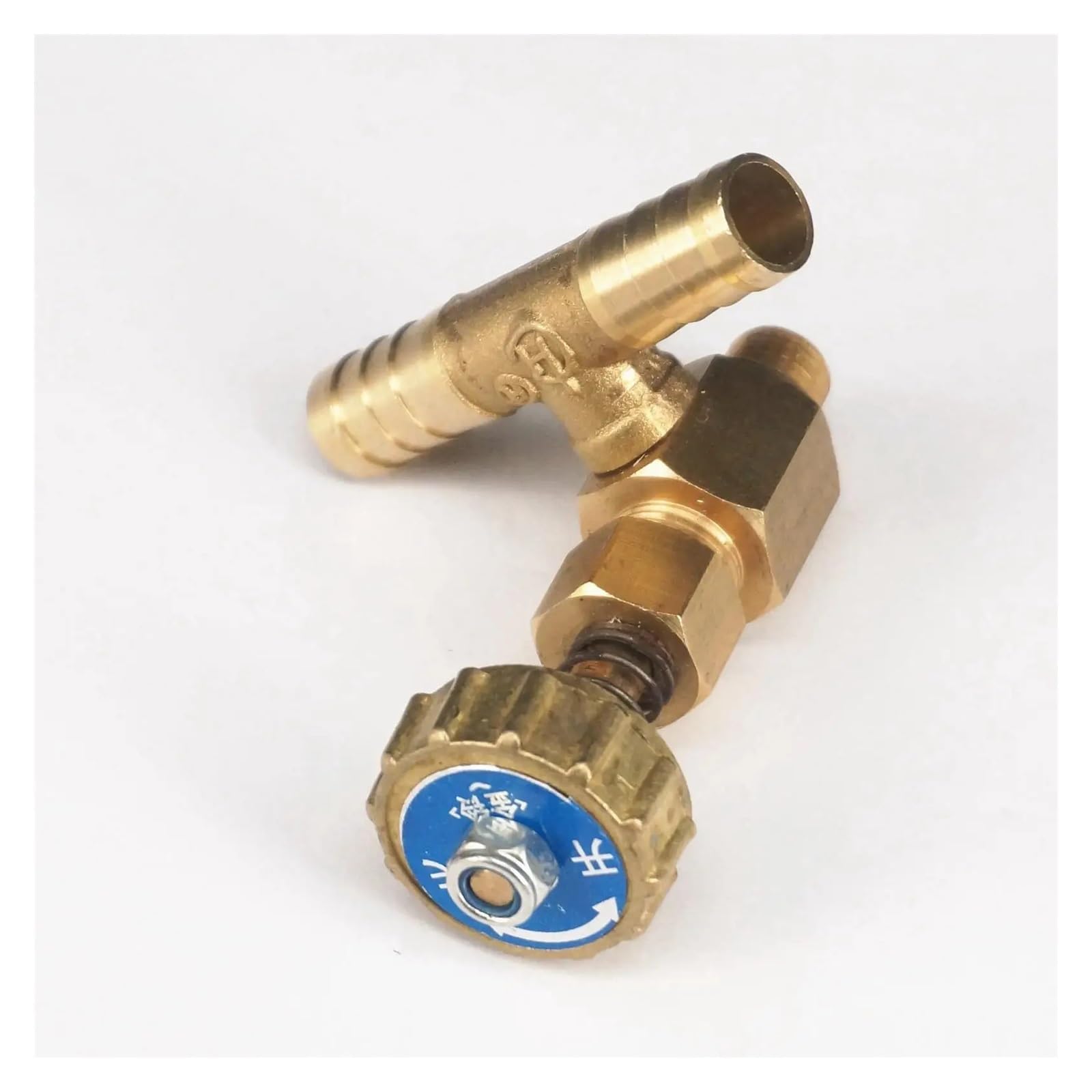 Válvula de control de aguja con tres vías de latón y púas de 10 mm