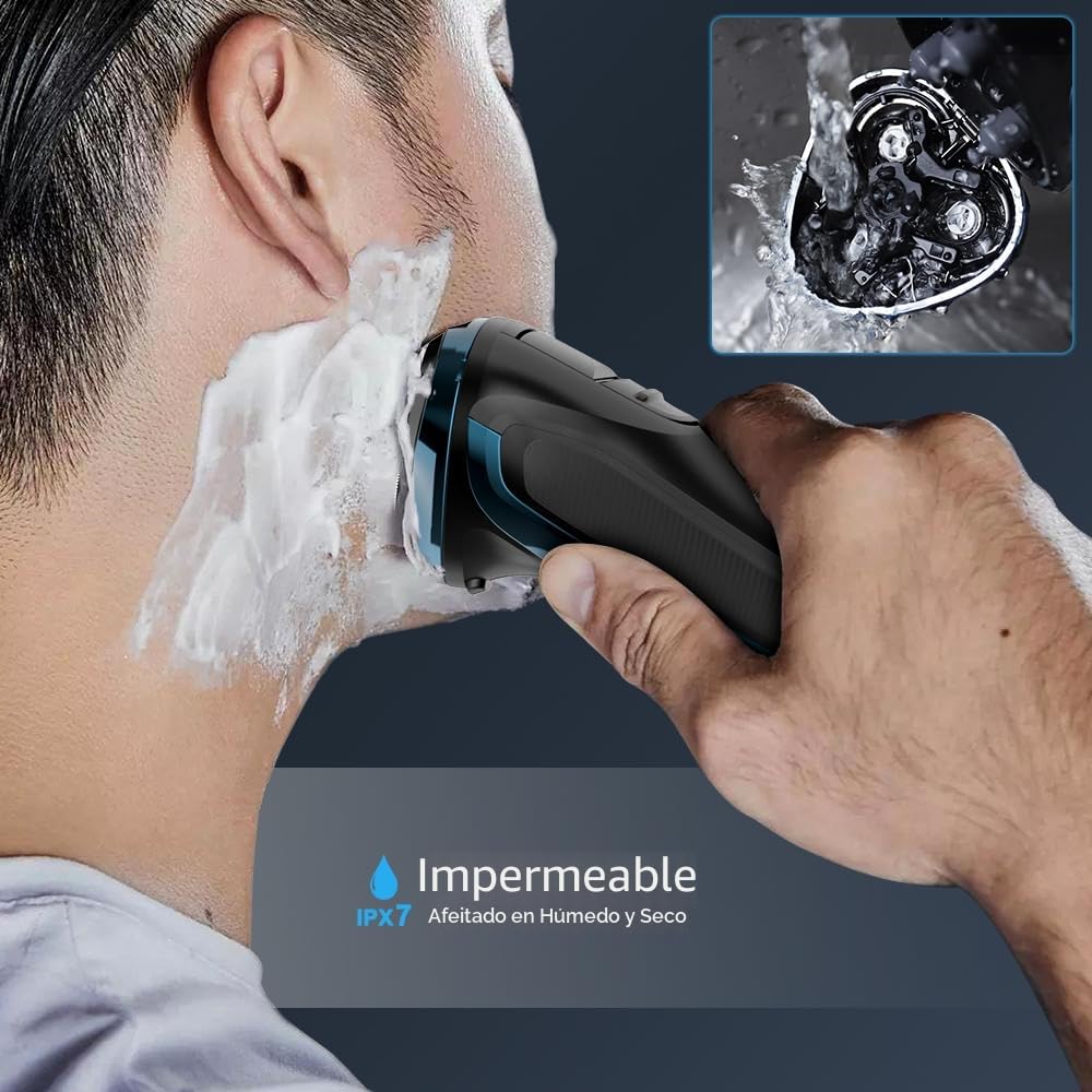 Máquina de Afeitar Barba [2026 New] Afeitadora Eléctrica Hombre con recortadora, Cabezal flexible 360º, 120 min de uso, En Seco y Húmedo, USB-C Recargable, Azul