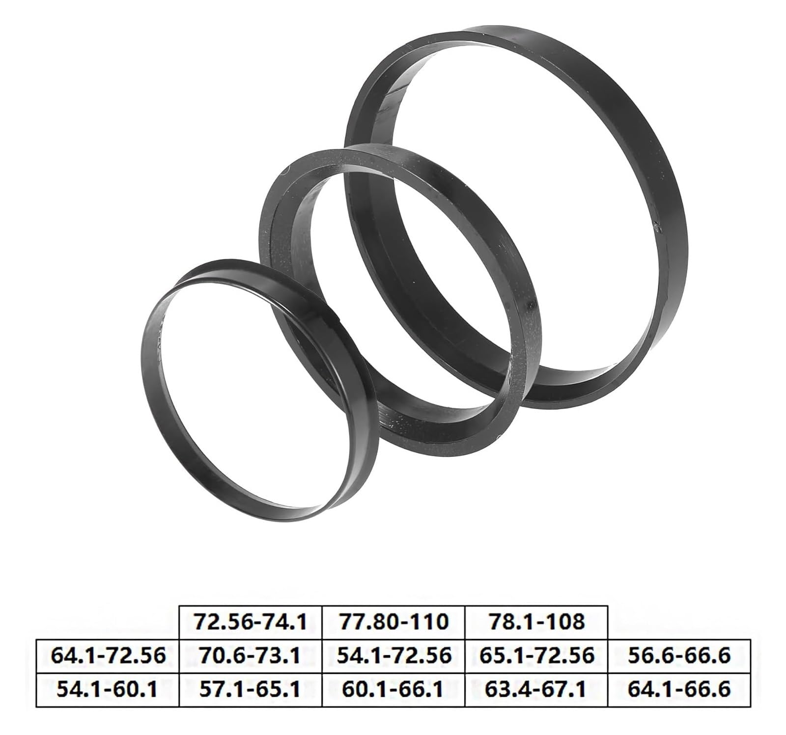 Pierścienie centrujące piasty samochodowe, plastikowe pierścienie centrujące piasty samochodowe, dystans środkowy otworu koła 64,1 mm do 66,6 mm 65,1 mm do 72,56 mm 72,56 mm do 74,1 mm(108 78.1mm)