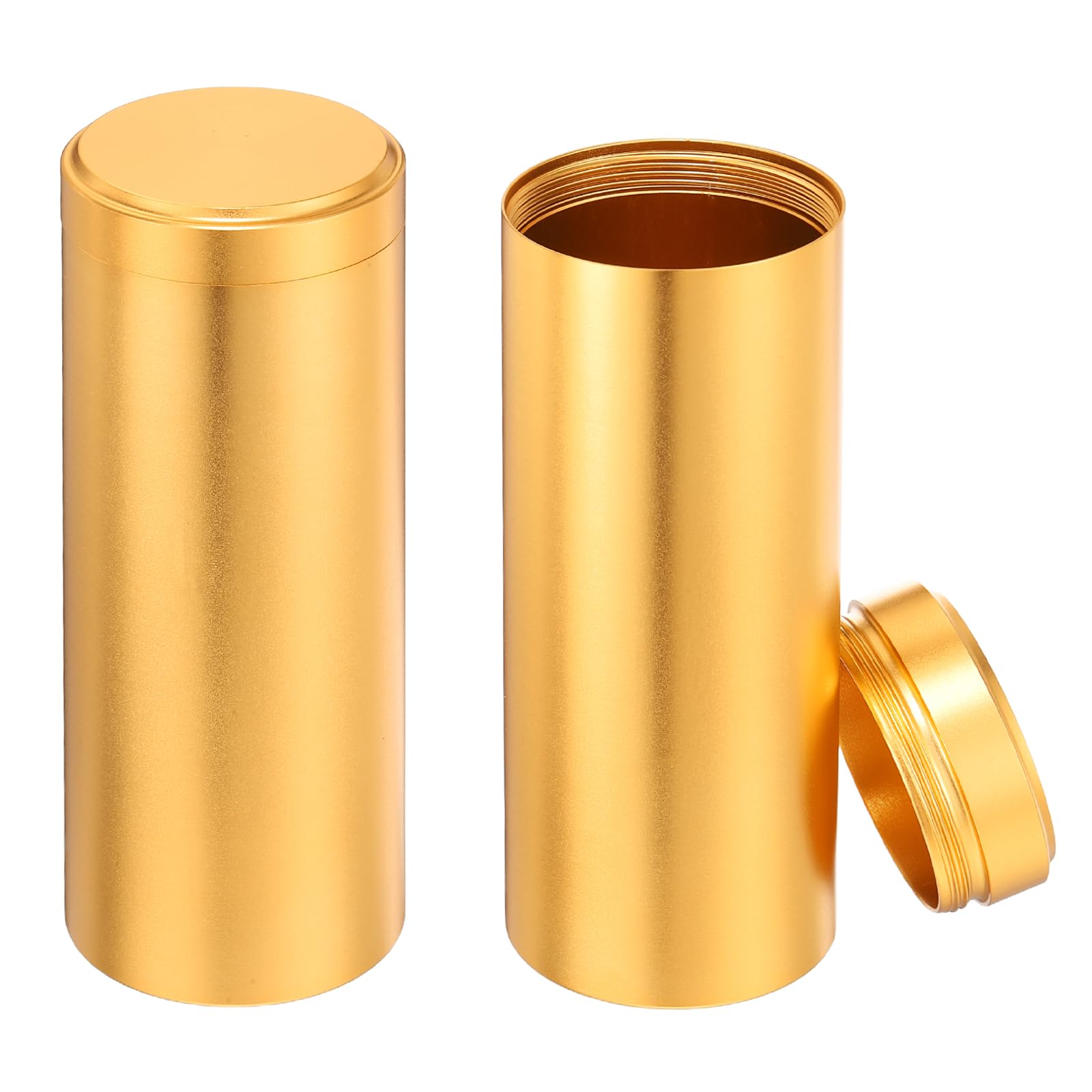 sourcing map 2 Pcs Round Tea Canisters, 4.7" x 1.8" Portable Storage Jar Airtight Metal Tea Containers with Lids for Storing Coffee Beans Cookies Spices Candies Candles DIY, Gold Tone