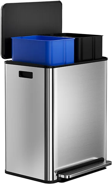 GarveeHome 60L/16 Gal Kitchen Trash Can,2×8 Gal Pedal Trash Bin with Removable Baskets,Stainless Steel Garbage Can for Kitchen Office Restaurant School Hospital