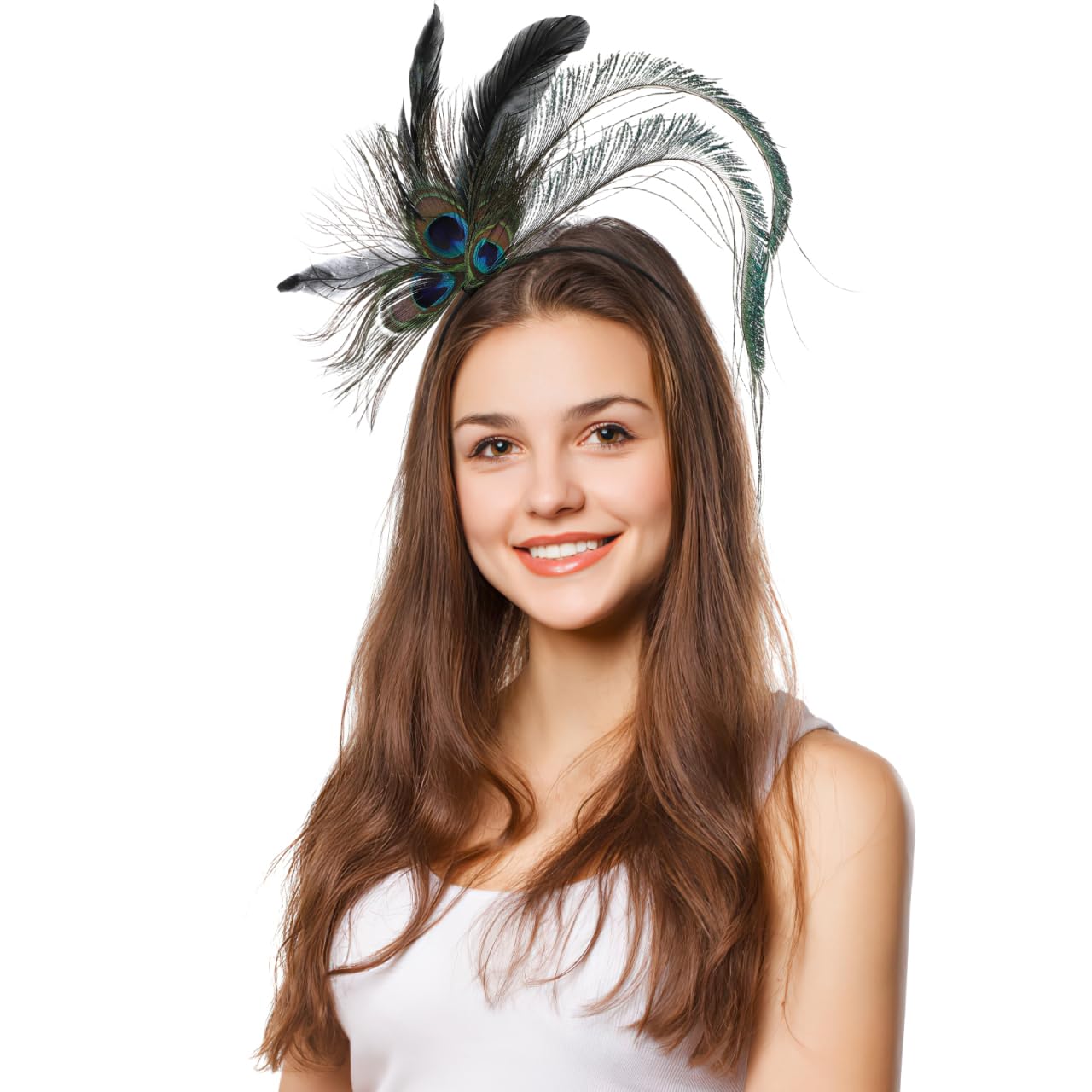 Sosoport Peacock Headband Plume Fascinator Hair Accessory for Women Vintage Party Headdress Cosplay Festival Decoration
