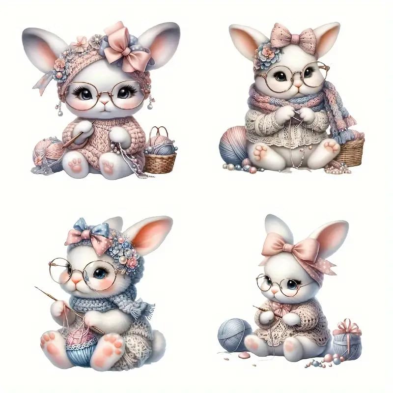 4pcs Easter Bunny Rabbit Bowtie Iron On Transfers for T-Shirts Rub on Transfers Stickers Vinyl Ready to Press Stickers Iron on Decals for T-Shirts