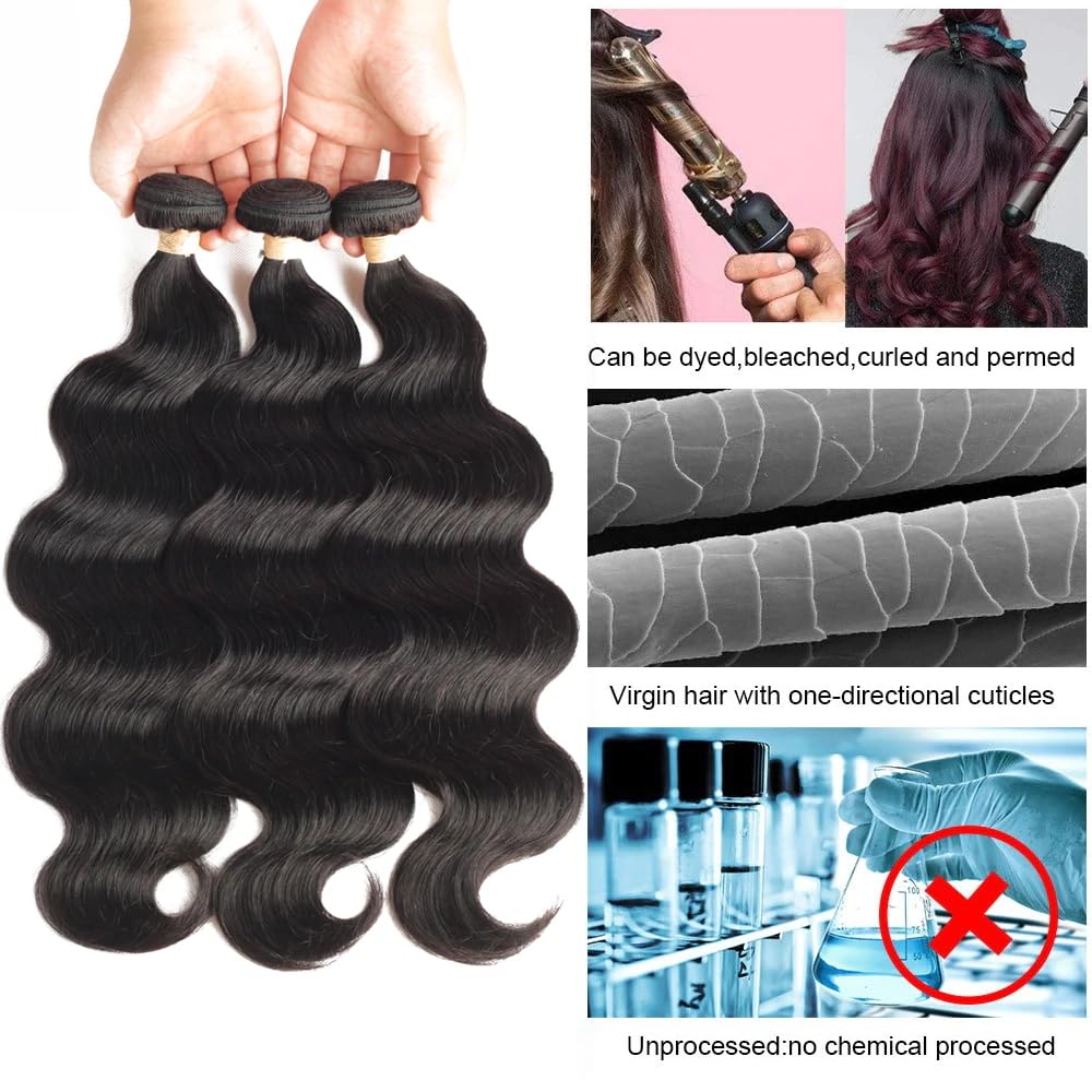 Bele 12A Body Wave Human Hair Bundle 26 inch Virgin Human Hair 1 Bundle Brazilian Body Wave Weave Bundles for Black Women Can be Dyed or Bleached Natural Color - Image 3