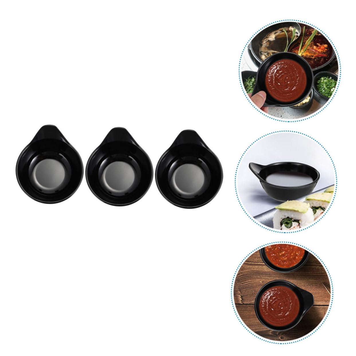 FUNOMOCYA 3pcs Hot Pot Dip Bowl Sauce Ramekin Round Sauce Dishes Mini Dipping Plates Household Dipping Bowl Prep Bowl Japanese Tableware Pottery Dip Bowl Vinegar Bowls Black Melamine