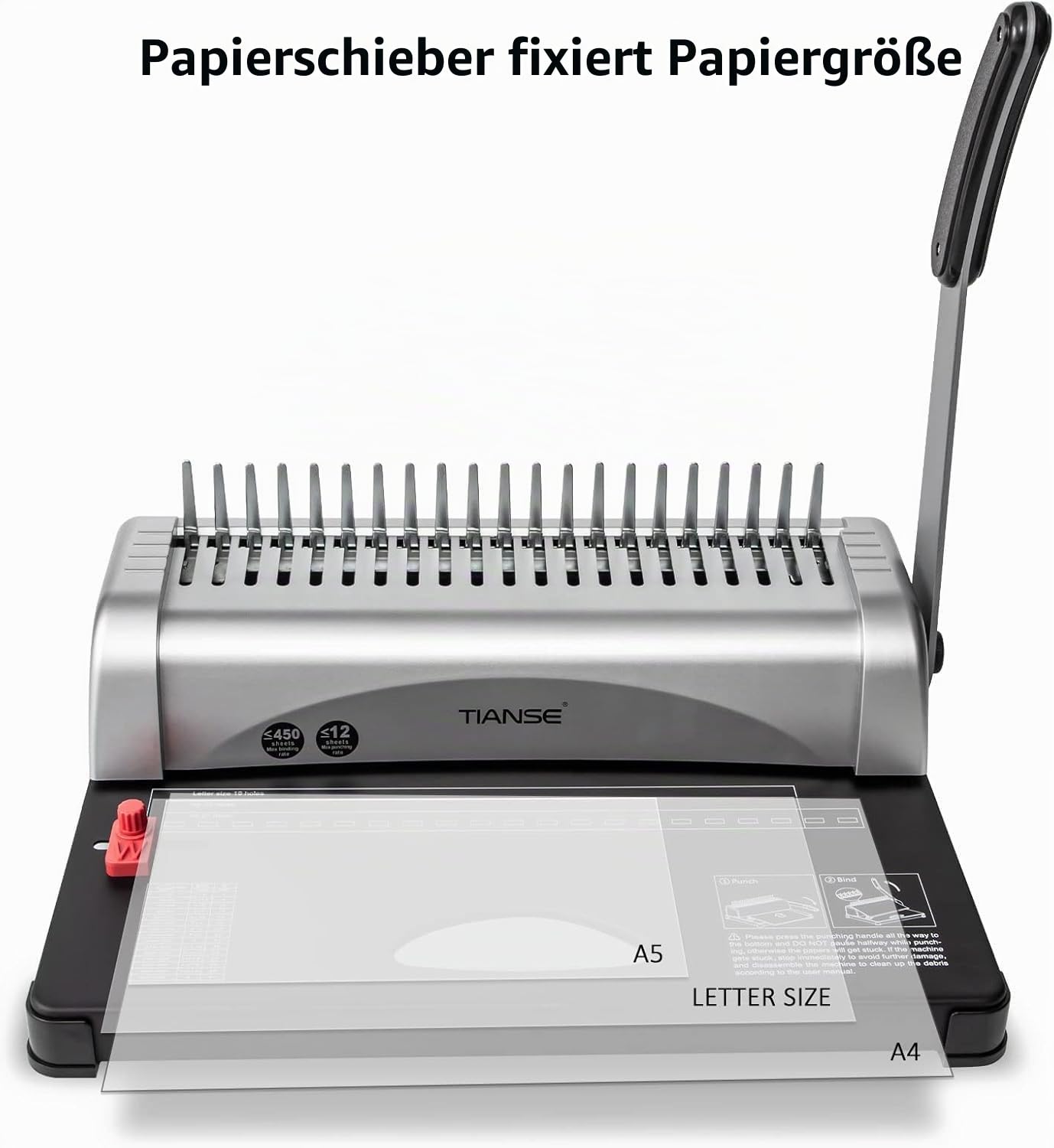 TIANSE Bindemaschine, Bindegeräte, 21-Loch, 450 Blatt, Spiralbindung Maschine mit Starter Kit 100 PCS 3/8 '' Kamm Bindung Stacheln, Kamm Bindemaschine Perfekt für tägliche Office-Dokumente. MEHRWEG