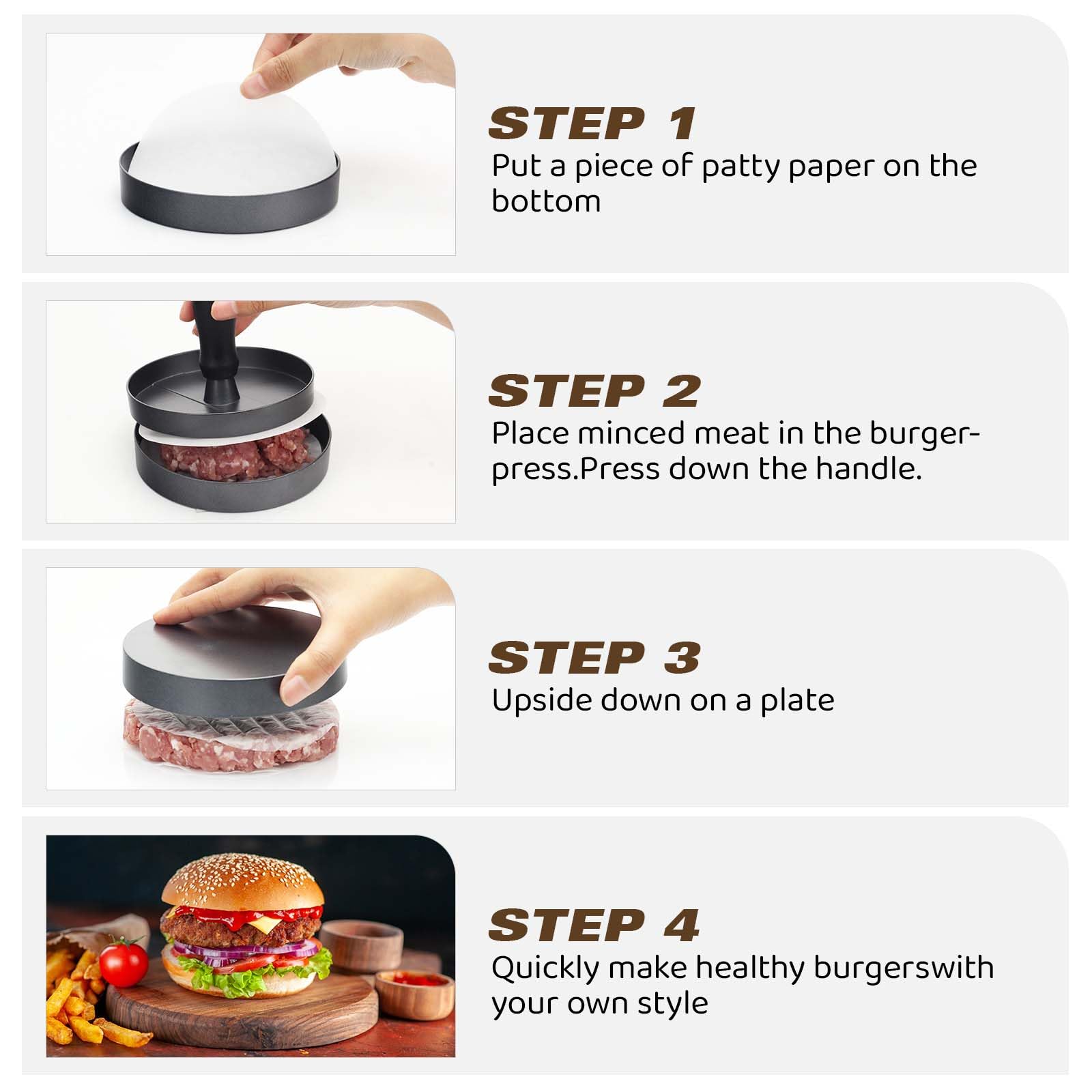WEATAEDE Burger Press 200 Patty Papers Aluminum Burger Press Patty Maker Meat Beef Cheese Veggie Burger Maker for Grill Griddle BBQ Barbecue
