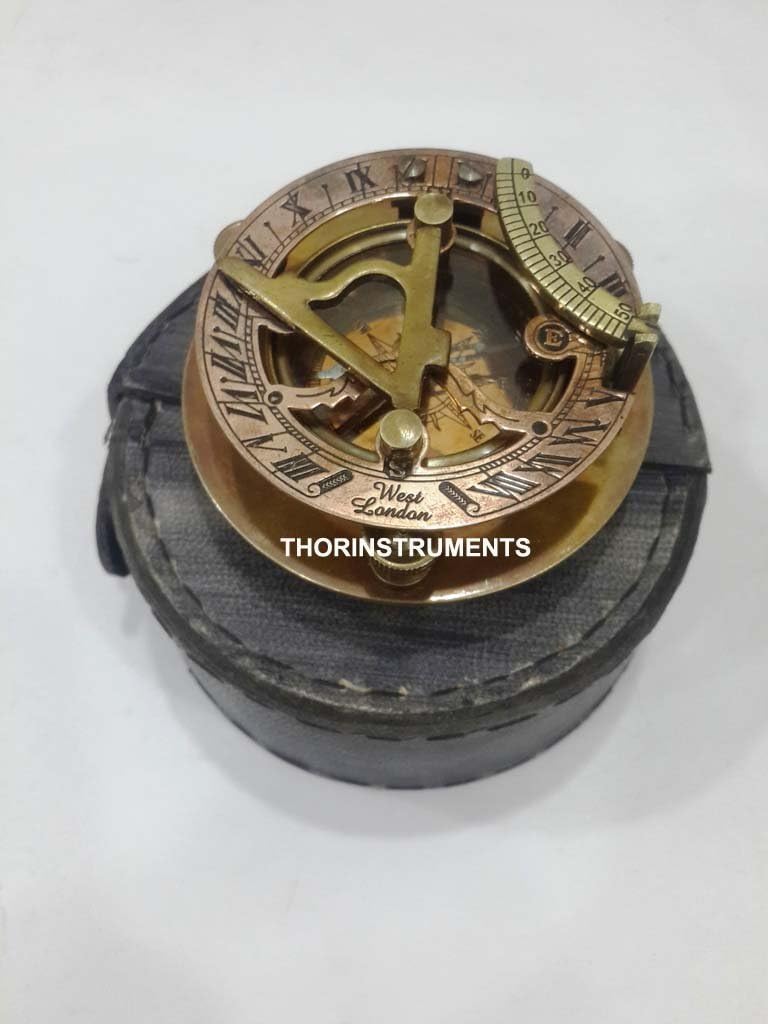 Handmade Brass Sundial Compass in Gift Box Sun Dial Watch Navigation