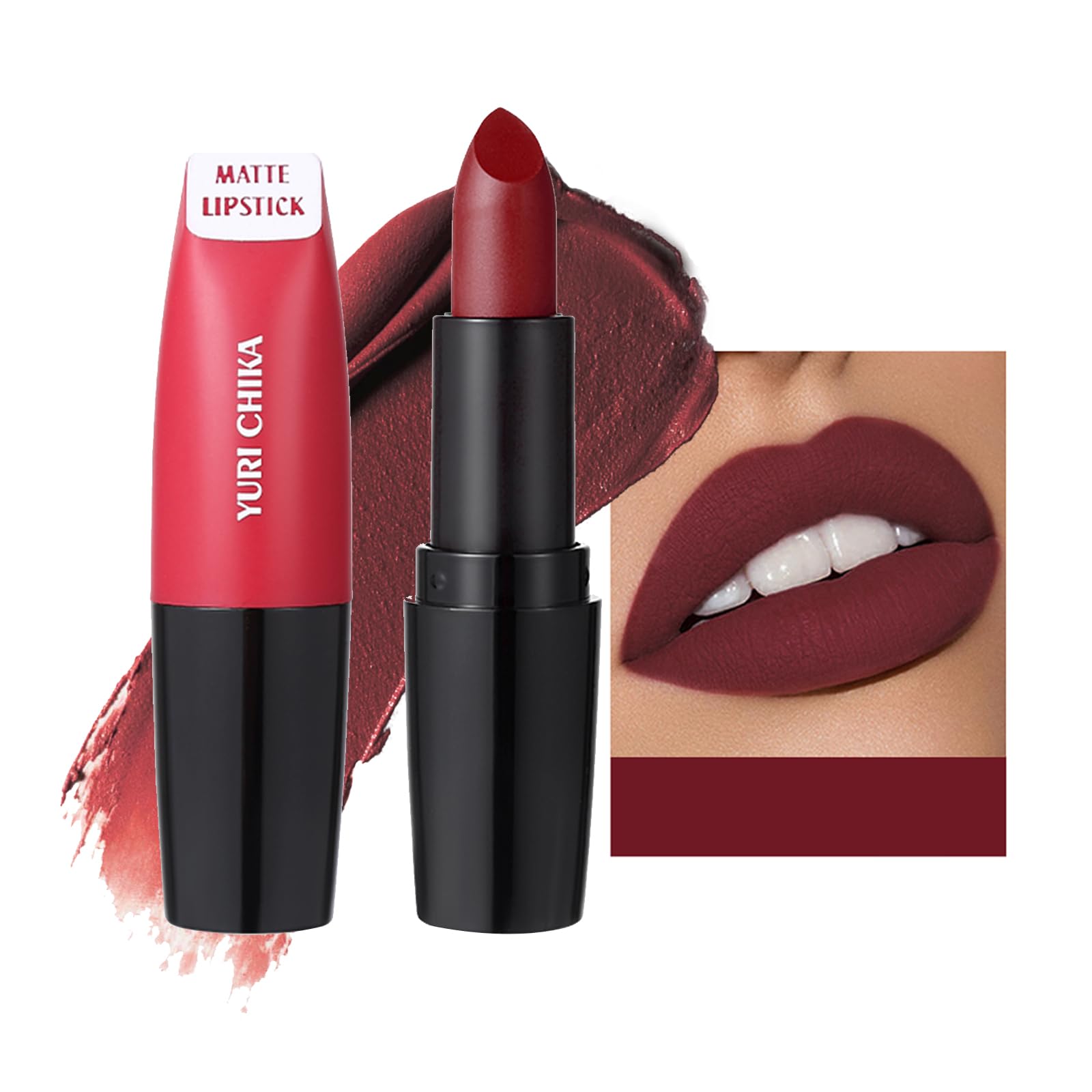 Burgundy Red Lipstick for Women,Long-Lasting Smudge-proof Matte Dark Red Lipstick,Intense Vivid Colors,Vintage Goth Vampire Lip Colors No Transfer Non-Stick Cup Lipstick Smooth Lip(#12)