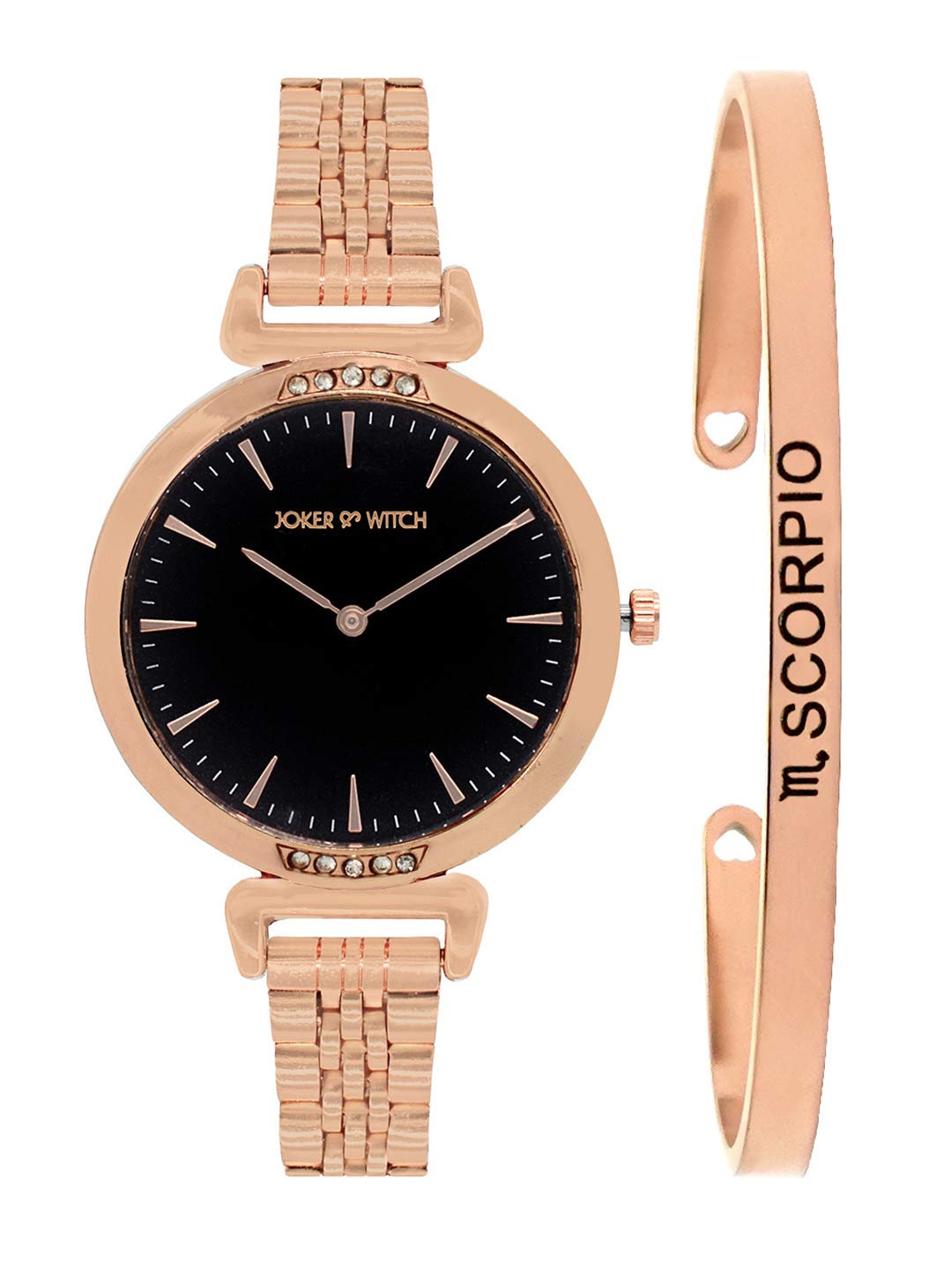 Joker & Witch Stainless Steel Petite Scorpio Analog Watch Bracelet Gift Set For Women, Black Dial, Rose Gold Band (B08WQ25JJH) Amazon Price History, Amazon Price Tracker