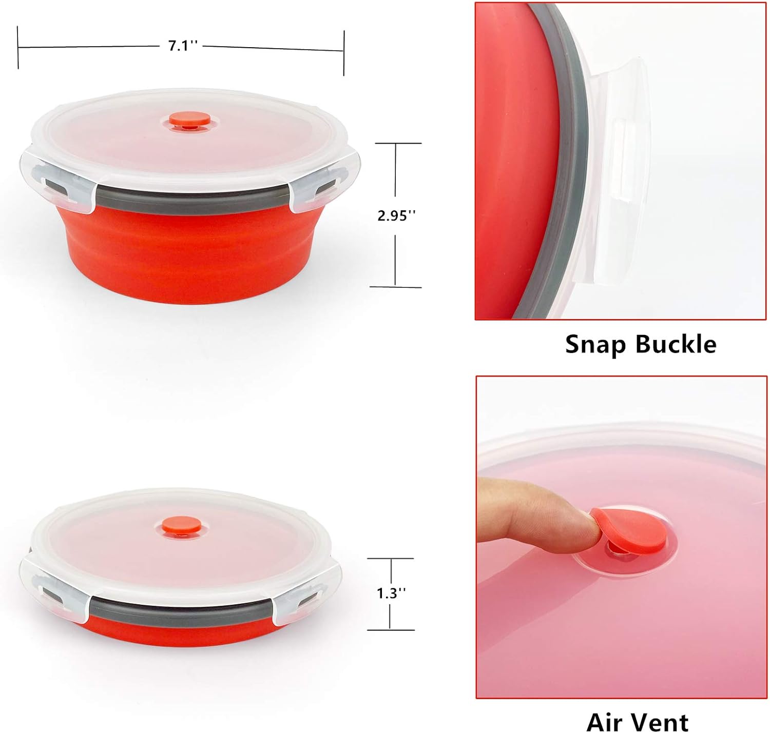 CCyanzi 1200ml Collapsible Camping Bowl Silicone Food Storage Container with Lid and Foldable Stainless Steel Fork Spoon, for Picnic, Travel, Camping, RV, Fridge and Microwave Bowls - Image 3