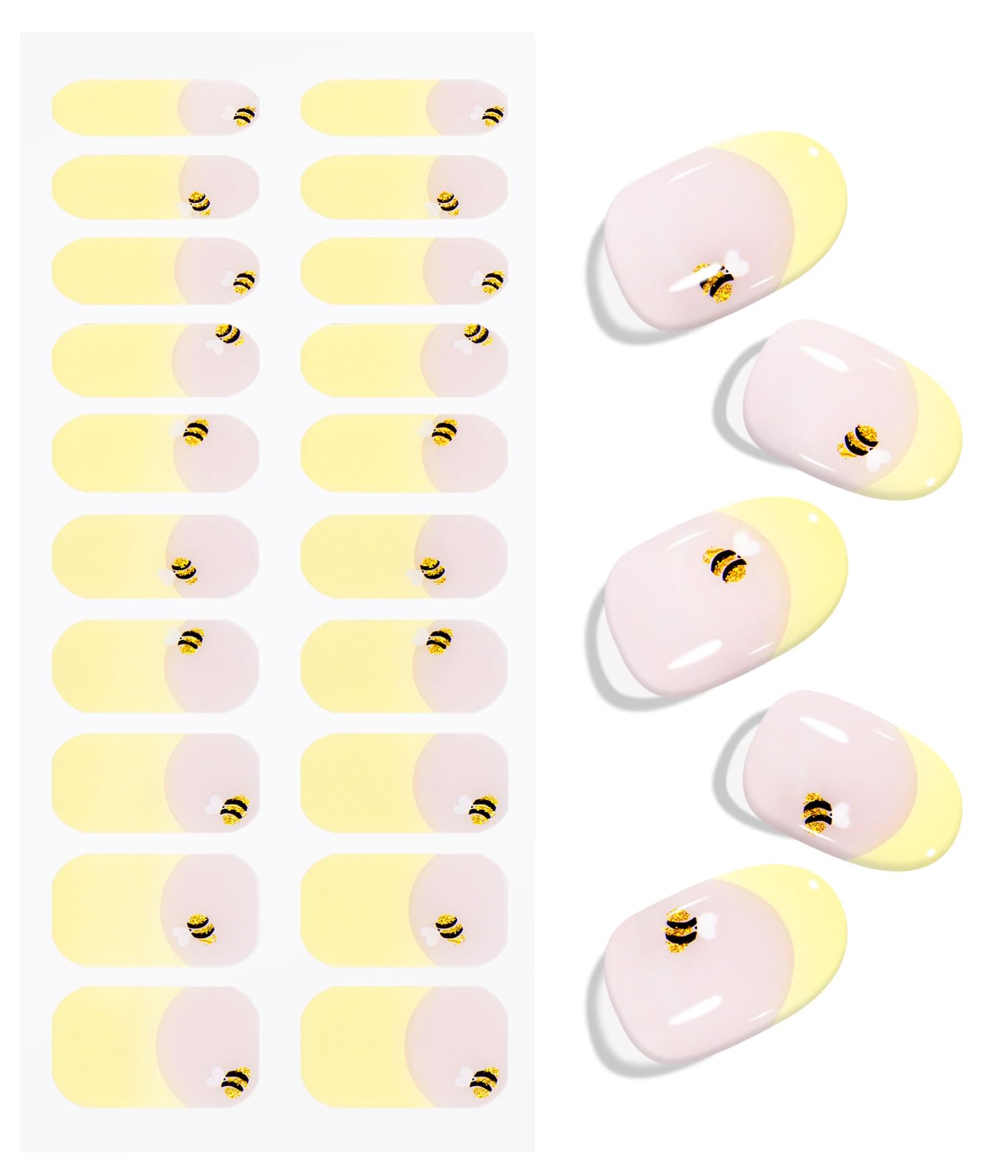 JMEOWIO Gel Nail Stickers Bee Yellow French Tip Semi Cured Gel Nail Strips Wraps UV/LED Nails Art Design Decoration Accessories - Image 2