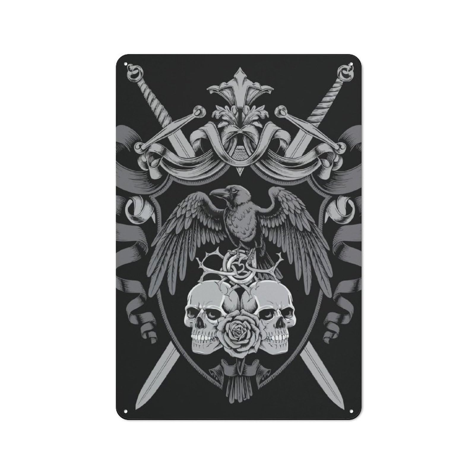 Junmoney Medieval Raven Skull Crest - Gothic Raven Metal Plaque 30X20cm With For Garage Wall, Vintage Decor, For Vintage Wall Decor Fans, For Metal Sign Collectors