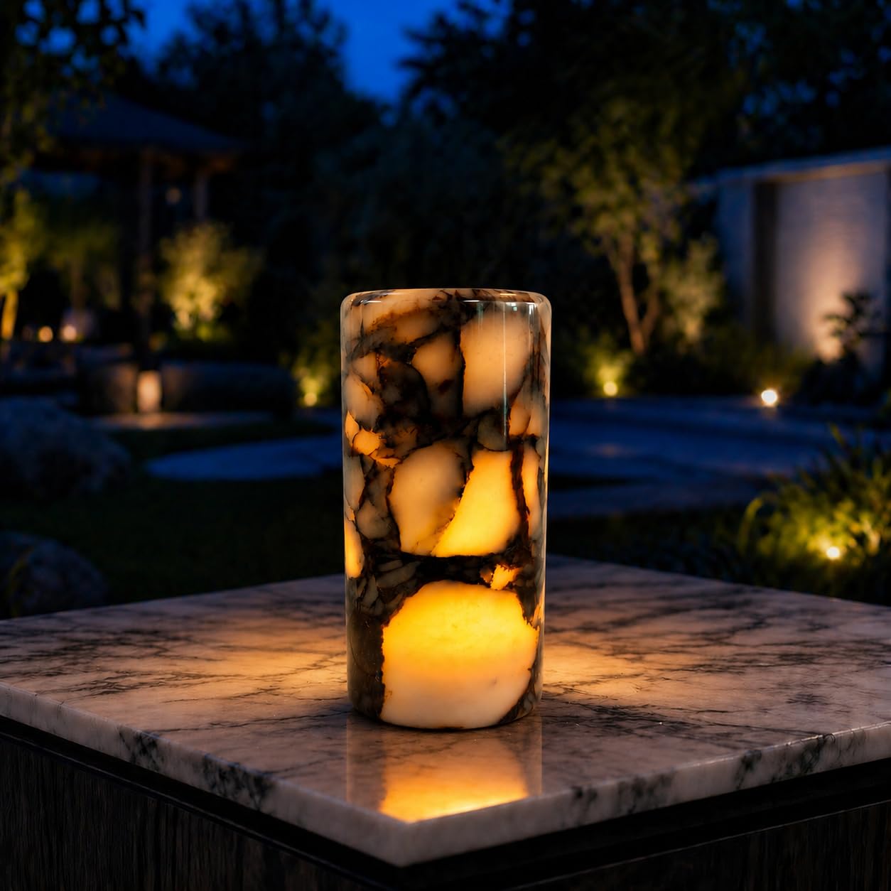 Marmo Glow 100% Marble Touch Pat Lamp, Unique Natural Stone Small Night Table Lamp, Type-C Rechargeable 3-Way Dimmable Bedside Lamp, Warm Ambient Lighting for Bedroom (Long Calacatta Purple)