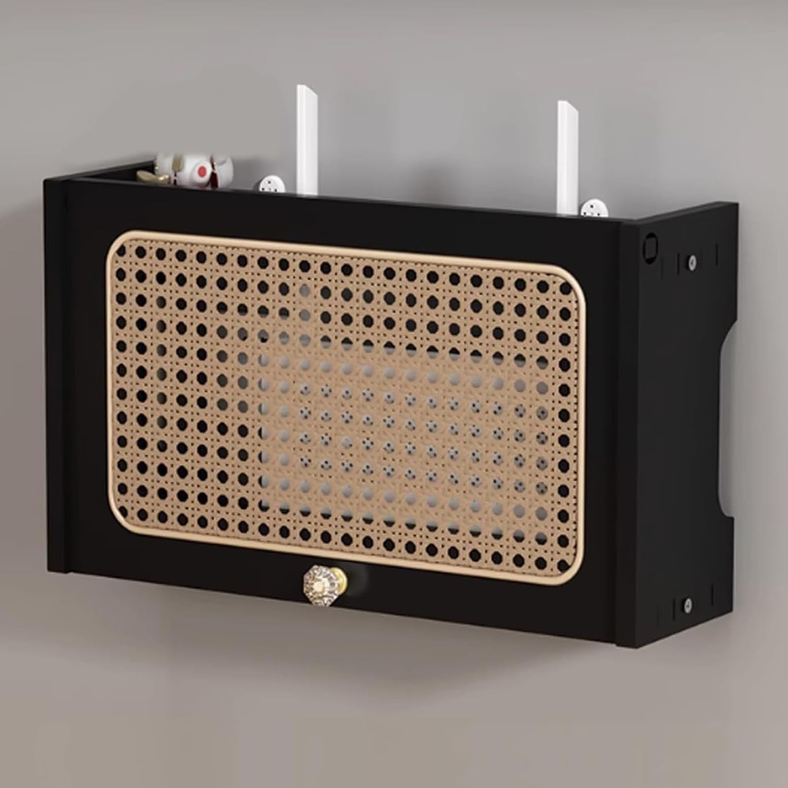 Boîtier de rangement pour routeur WiFi mural en bois noir pour cacher les câbles de la box