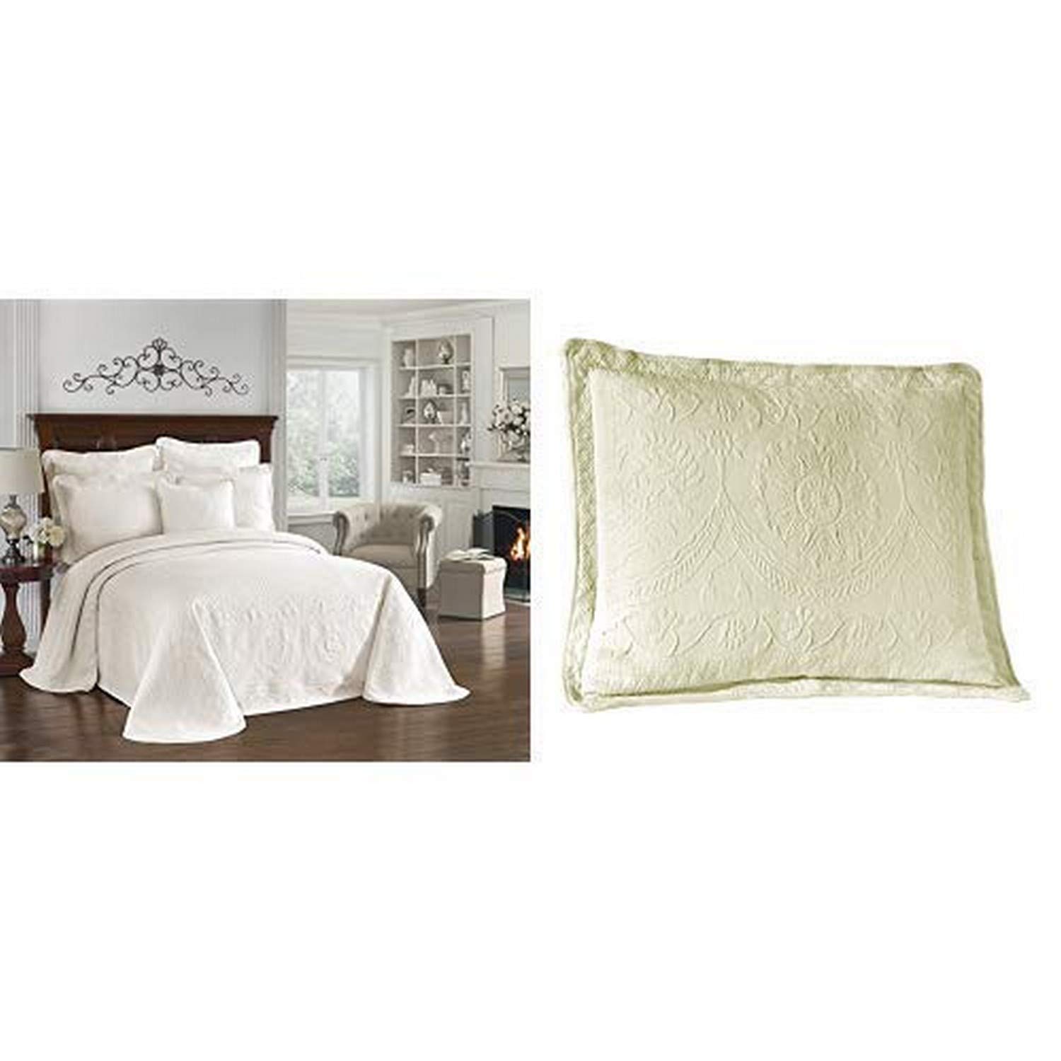 Photo 1 of **PILLOW CASES MISSING**
Historic Charleston Bedspreads Coverlet - King Charles Collection 120" x 114" Size 100% Cotton Oversized Matelasse Bed Spread, King/Cal King, Ivory and King Charles Matelasse 20-Inch, Ivory