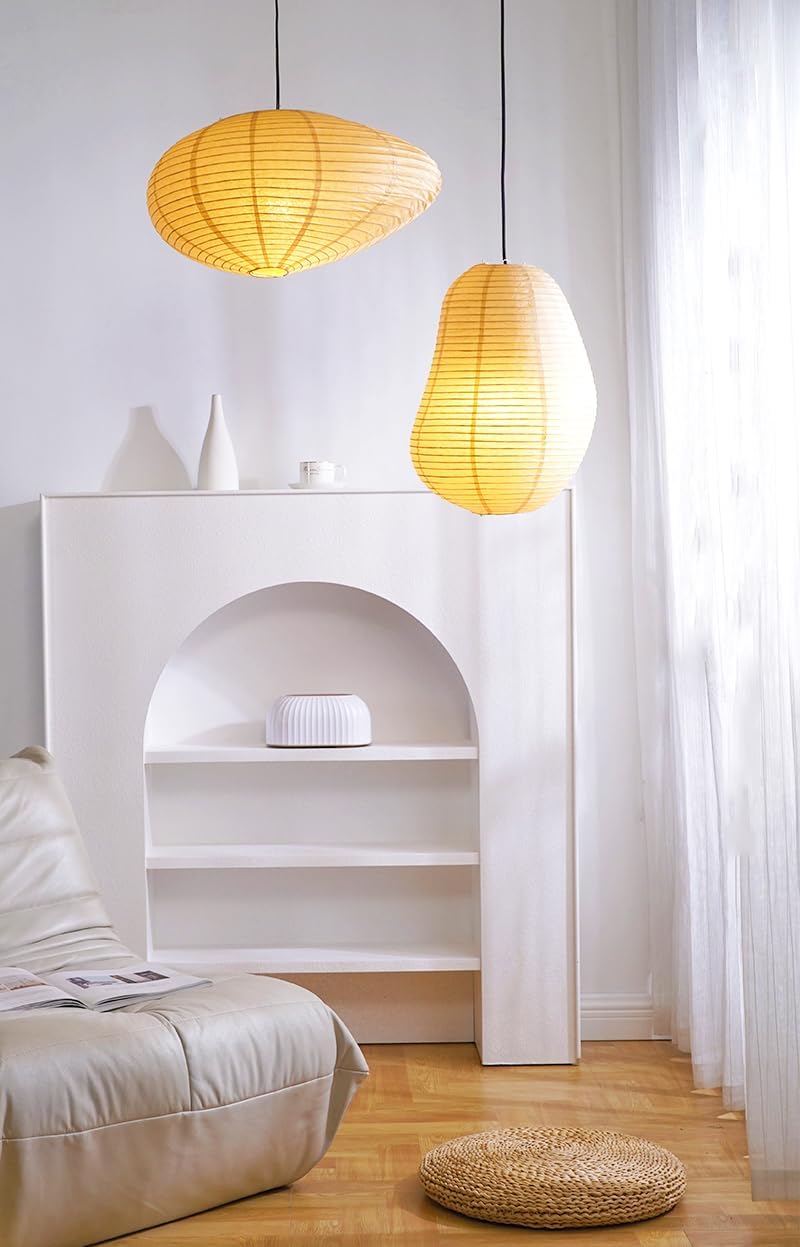 Rustic Paper Pendant Light, Paper Lanterns, Hanging Paper Lamp Set for Indoor Spaces, Shade for Living Areas, Bedrooms and More, Decorative Lighting Fixture (A- Beige Lampshade)