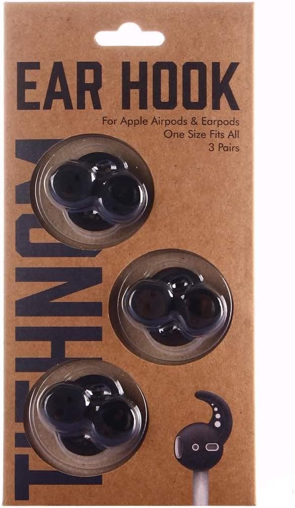 6 Piece (3 Pairs) Silicone Ear Hooks Tips Cover Skins Accessories Compatible With Apple Airpods and EarPods Headphones Earphone Earbuds, One Size Fits All (Black)