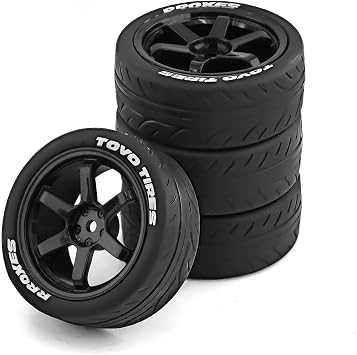 1/10 RC Rally Racing Tires and Plastic Drift Wheels 12mm Hex On Road Tyres for 1:10 Touring Street Car Tamiya TT01 TT02 XV01 TA06 A959 PTG2 144001 HPI KYOSHO HSP PTG2 Traxxas 4PCS (Black)