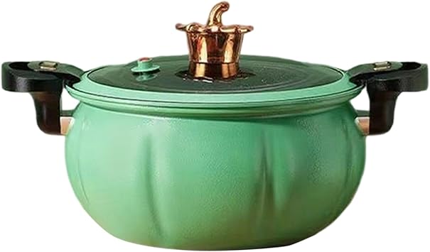 8L Pumpkin Shaped Micro Pressure Cooker, Pressure Non-Stick Cooking Pot w/Non-slip Handles & Clear Lid,Pressure Cooking Pot For Open Flames & Gas Stoves Green