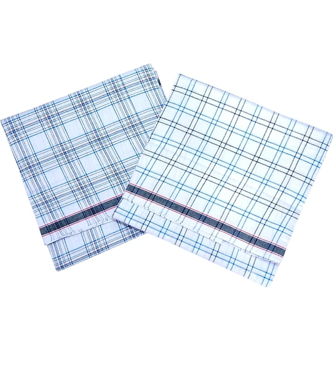 retro brand Stitched Pure Cotton White Lungi For Men's (2.00 Meters-2.25 Meters) (Pack Of 2-Pack Of 4) (White 2.00 Meter)-picture-18