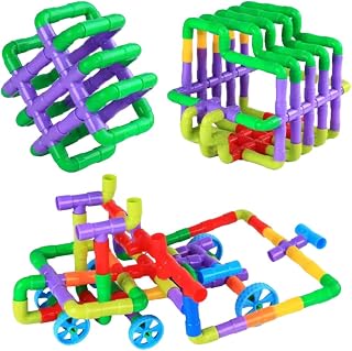 PlayMagic STEM Learning 100 Pcs Pipe Tube Toy with Wheels | Pipes, Joints, Tube Locks | Construction Building Blocks Set | Price In India