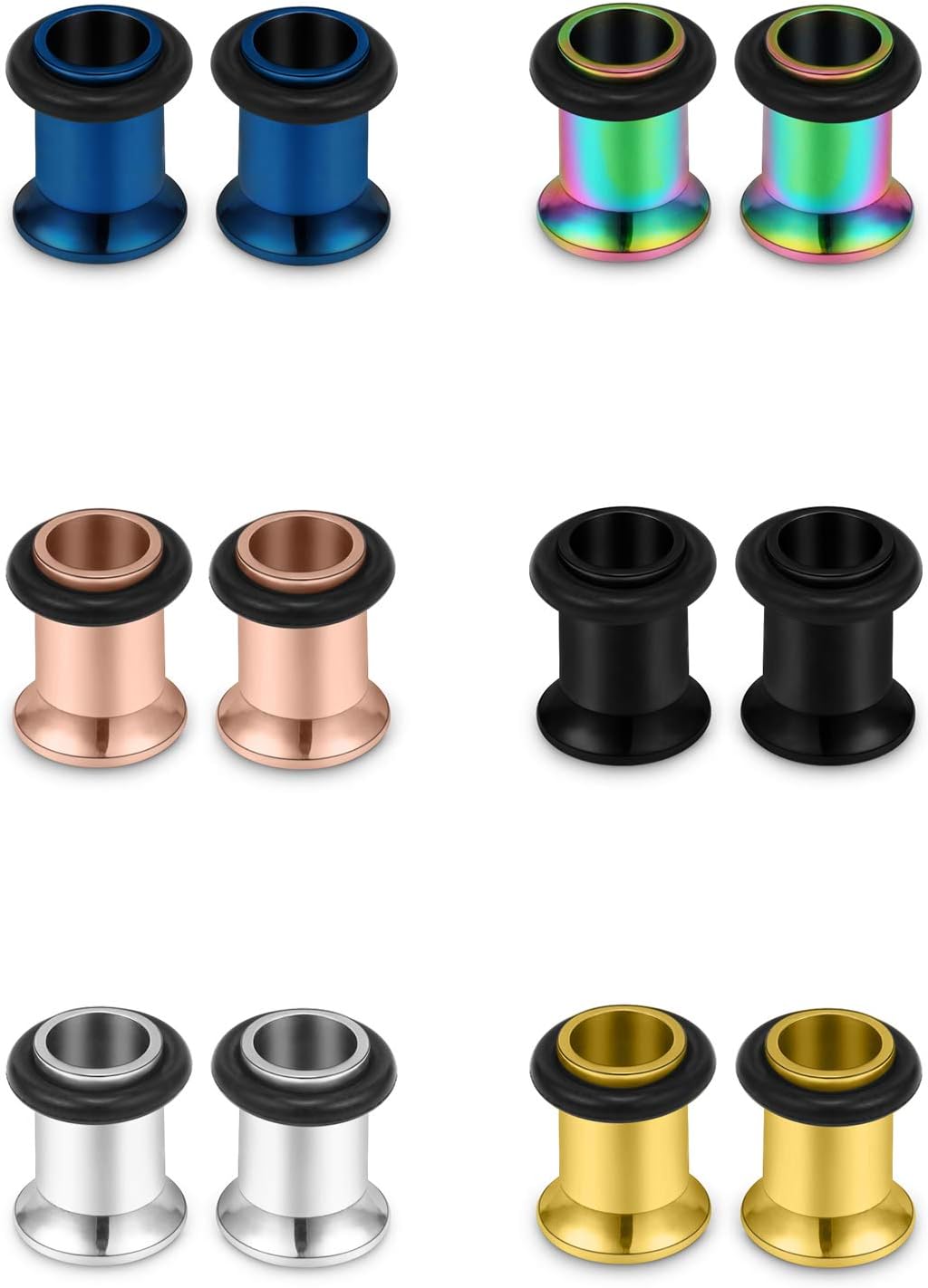 Jenxnjsjo, 0.24in(6mm) L, 8 Pairs, 14-00G, Surgical Steel Punk Style Flesh Tunnels