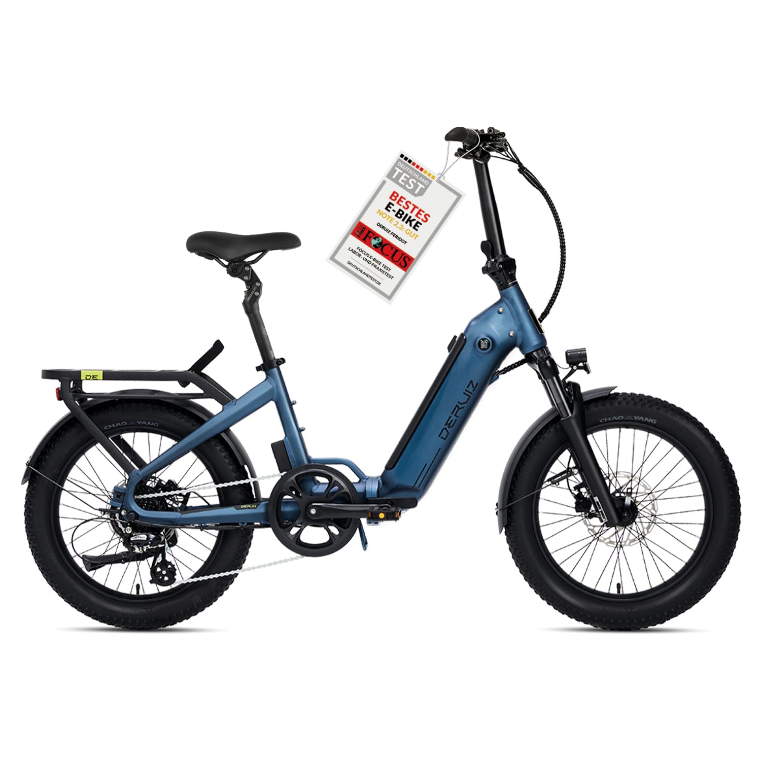 DERUIZ Peridot E-Bike-20 Zoll klapprad Elektrofahrrad, 250W 55N.m  Hinterradmotor, 3" Fette Reifen,48V/500Wh Akku,11-32T, 8-Gang,Hydraulische  Bremsen,Faltbares Pedelec-143 KM (Blau) : Amazon.de: Sport & Freizeit