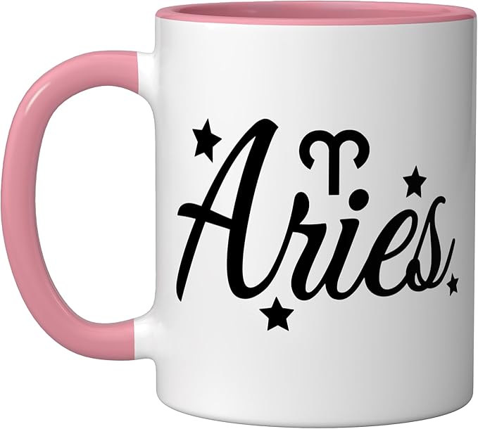 Aries Zodiac Sign Ceramic Mug, Pink/White