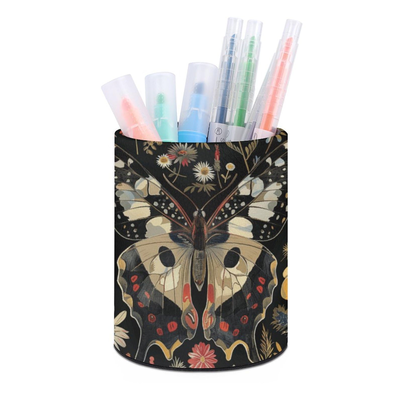 JTREHY - Round Pen Holder, Colorful Butterfly Pattern, Makeup Brush Storage Box for Home and Office