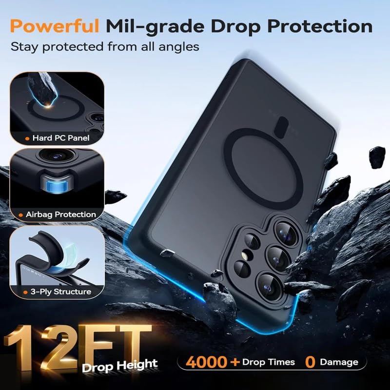 Image of Back Cover for Samsung Galaxy S23 Ultra 5G, Smoke Matte PC Back + Side Soft TPU Bumper Shockproof Magnetic Support Mobile Case Cover (Samsung S23 Ultra)