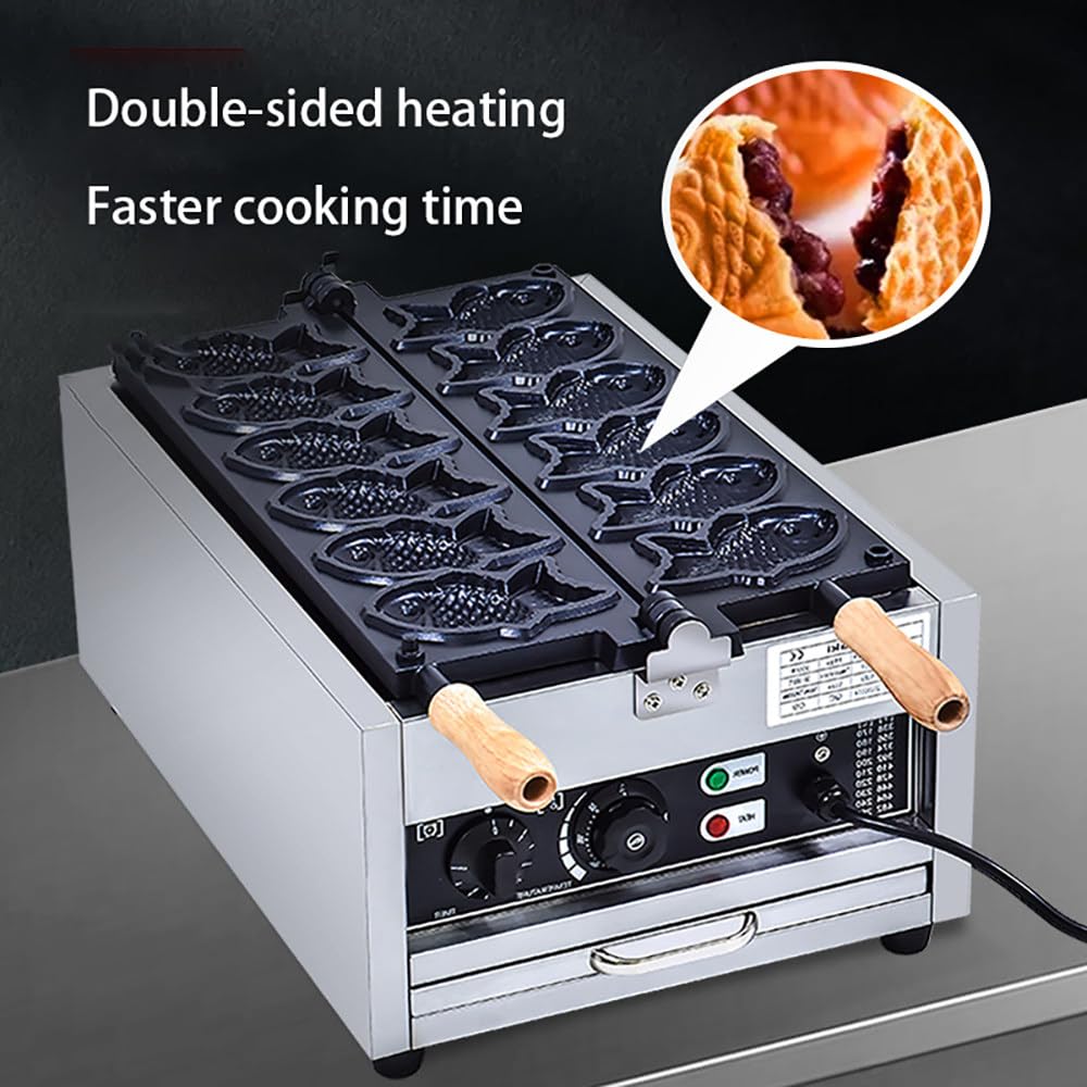 Plancha para Gofres Taiyaki con Revestimiento Antiadherente De Teflón,Temperatura Ajustable De 50 a 300 ℃,Máquina Multifuncional para Hacer Gofres De Pescado Y Aperitivos