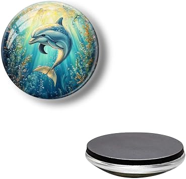 Round Refrigerator Magnets Strong Fridge Sticker, Exquisite Ocean Dolphin Non-Scratch Round Glass Board Magnetse for Kitchen, Office Whiteboards, Locker 1.18 * 1.18 Inch