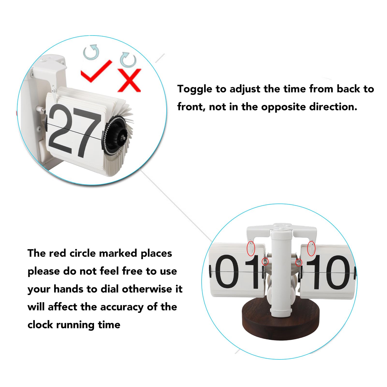 Reloj de Escritorio con Tapa Vintage, Reloj con Tapa Automático Mecánico Digital con Batería de una Sola Cara con Fuente Grande, para Sala de Estar, Oficina, Estudio (Blanco)