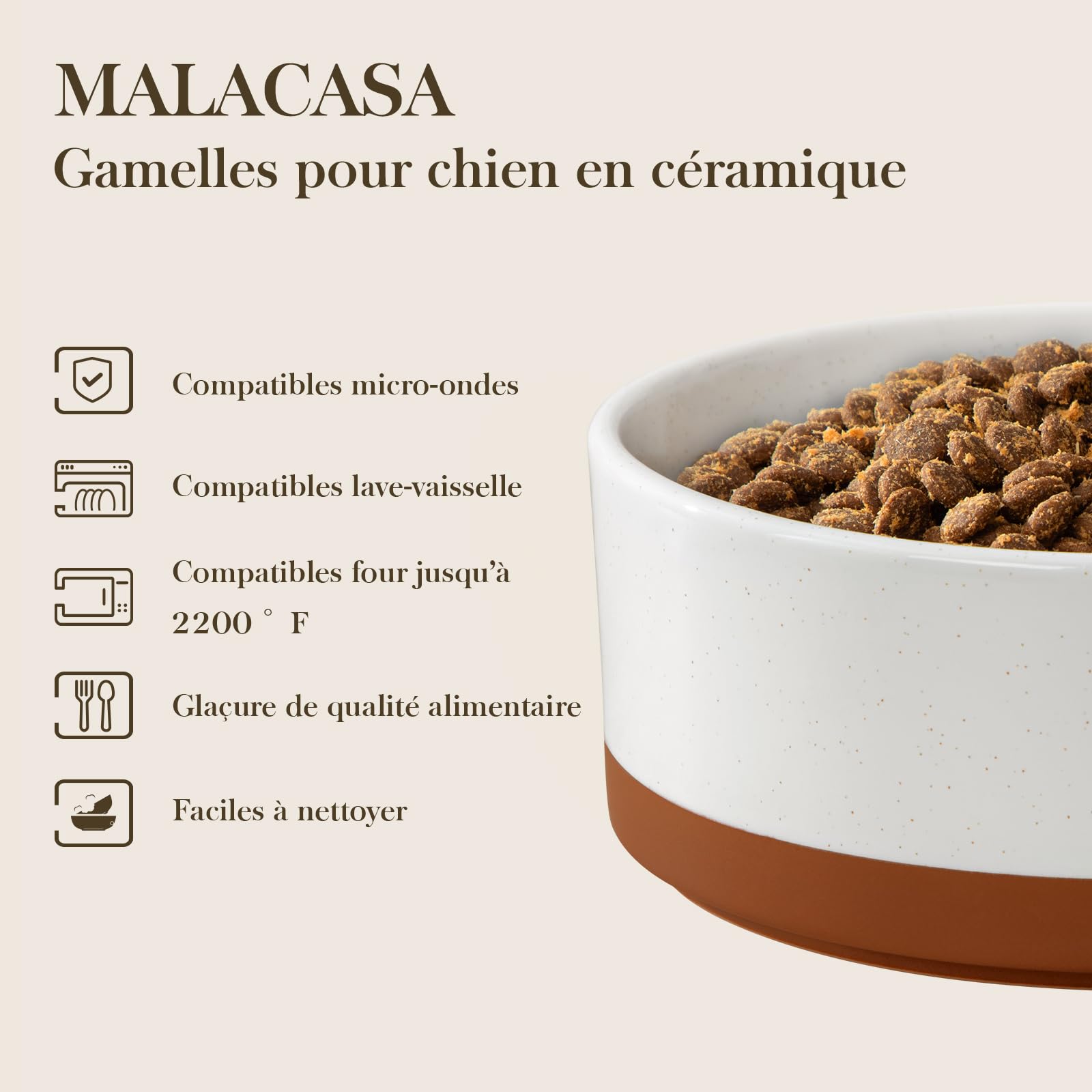 Ensemble de gamelles en céramique pour chien MALACASA avec support en bois, gamelles pour animaux de 3,5 tasses pour chiens de taille moyenne avec base antidérapante, grands chiots, chats, retrievers