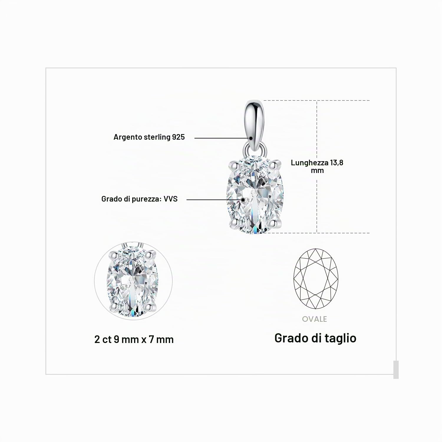 JewelryPalace 1-2ct Collana Solitario Donna Argento 925 con Creato Moissanite, Collana Ciondolo Pietra a Taglio Ovale con Catena Veneziana 45cm, Collane Pendenti in Tre Ori Set Gioielli Donna