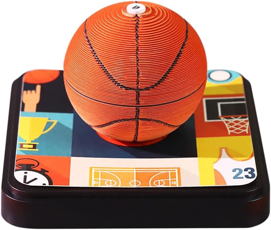 3D Notepad, 3D Calendar Tear Off 2025, 2025 Desk Calendar Notepad with Light, Paper Sculpture Desktop Ornament (Basketball without Light)