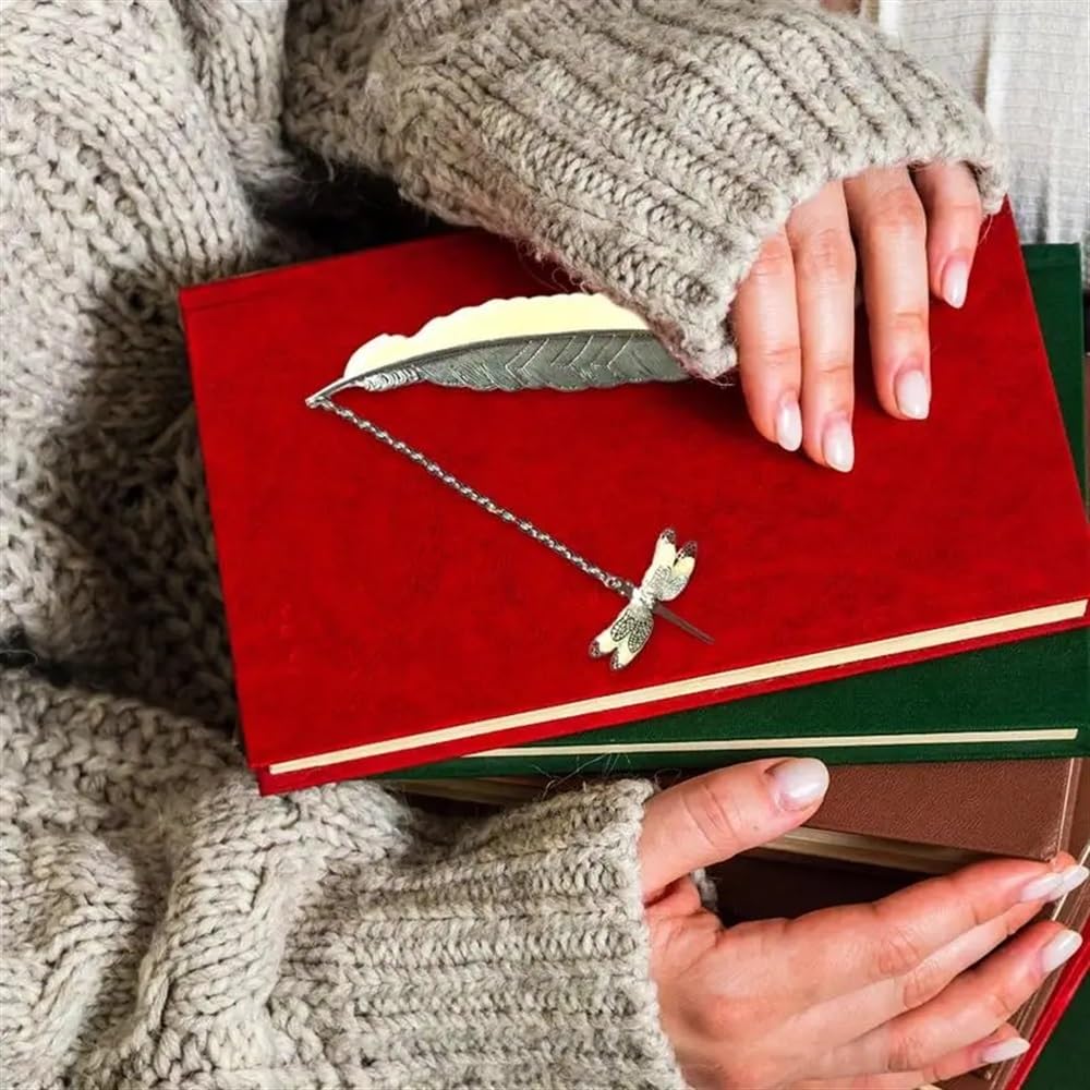 Segnalibri luminosi in metallo con piuma e ciondolo drago volante vintage segna libro per insegnanti regalo bellissimi accessori per libri (* 10)