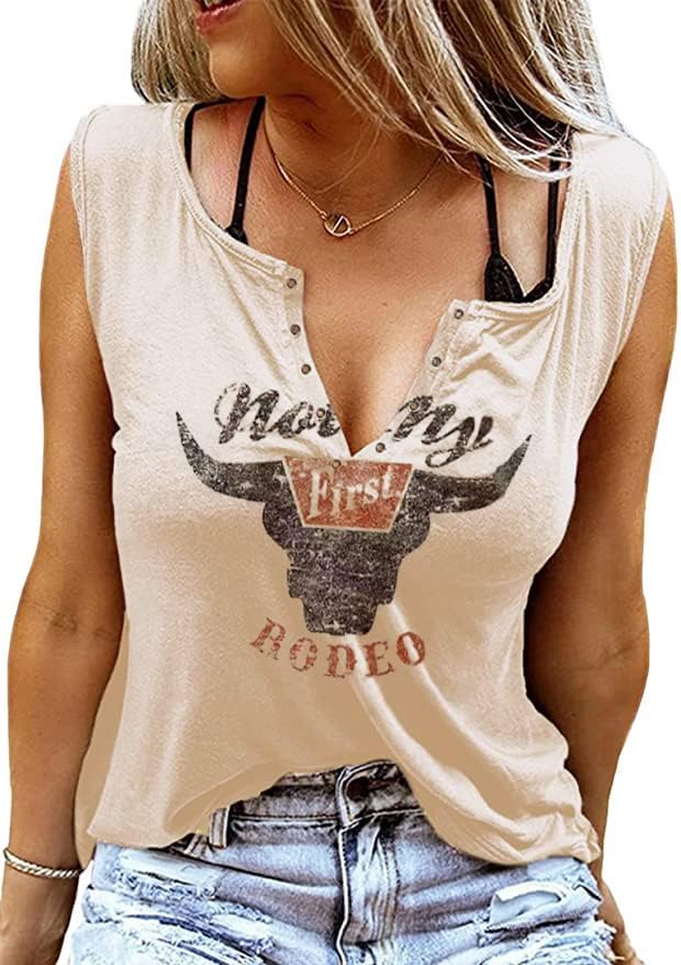 Not My First Rodeo Tank Women Rodeo Shirt Country Shirts Western T Shirt Sleeveless V Neck Ring Hole Cowboy Tank Tops2