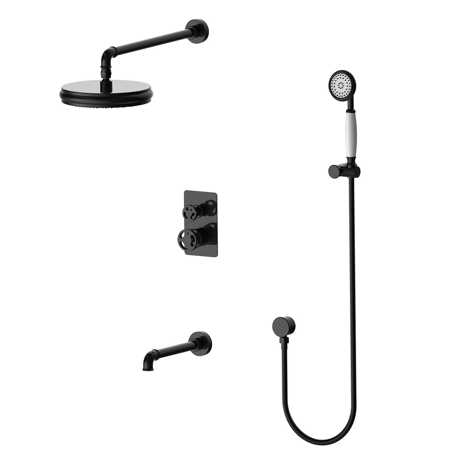 Ensemble de douche industriel LUNEZY mural en acier inoxydable pour salle de bain