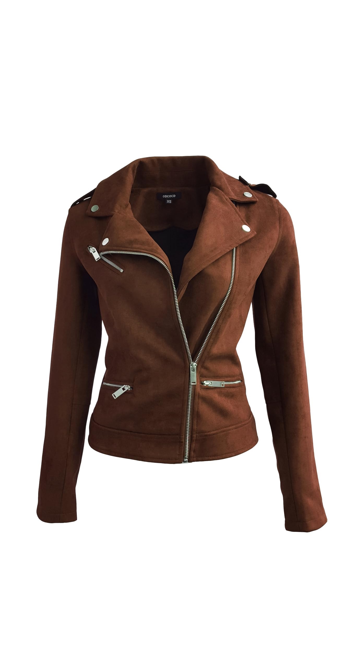Odcocd Women's Brown Faux Suede Jacket For Long Sleeve Zipper Up Casual Outwear (Us, Alpha, M, Regular, Regular, )