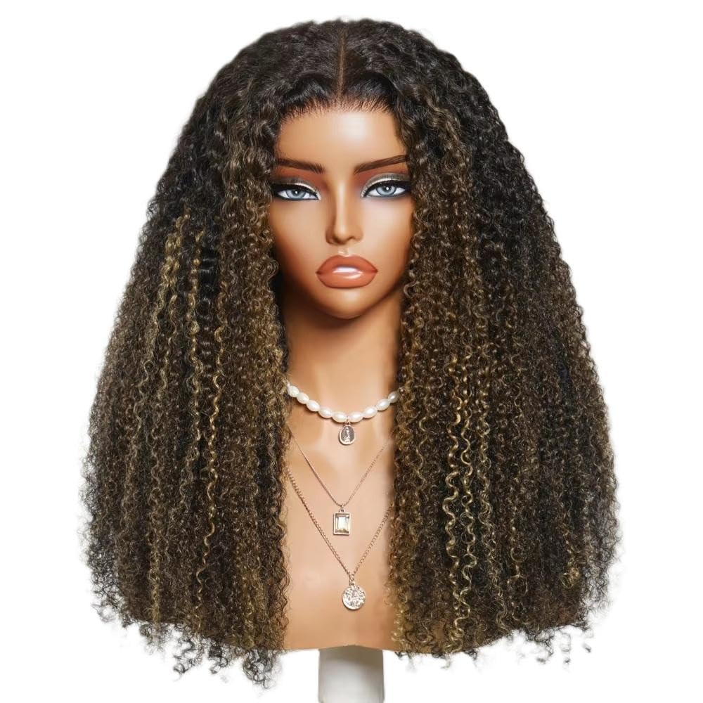 Haarpflege 7x5 Lace Glueless Human Hair Wig Highlight Ombre Brown Mit Blonden Verworrenen Locken Mit Kordelzug(16inches)
