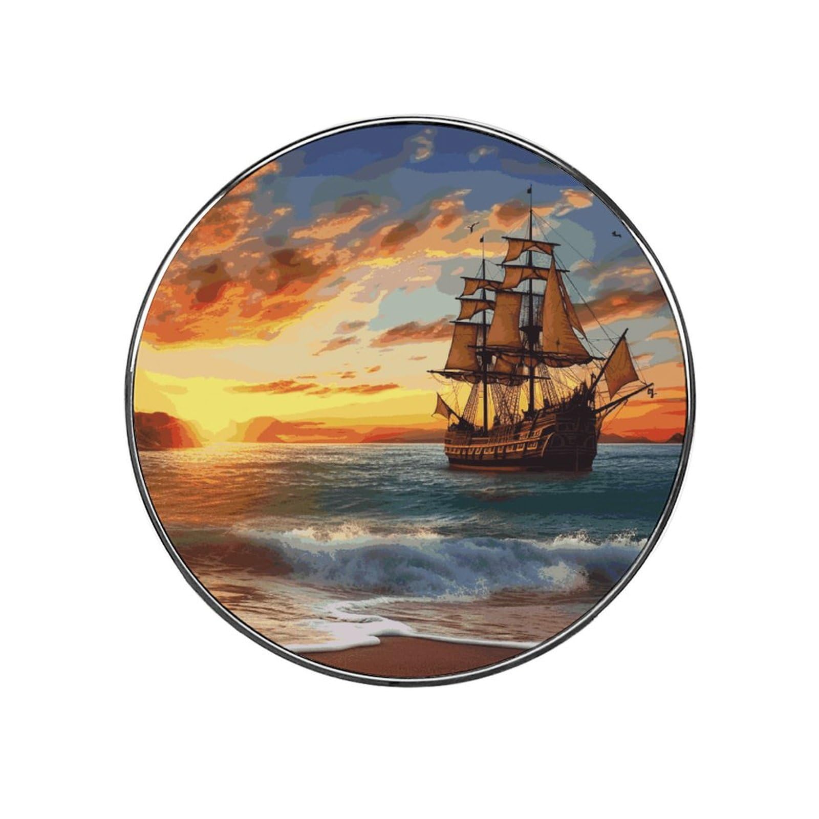 Pirate Ship in The Sunset Fridge Magnet Magnetic Refrigerator Magnets Mini Round Kitchen Fridges Magnets for Kitchen Office Whiteboard Cabinet and Dishwasher