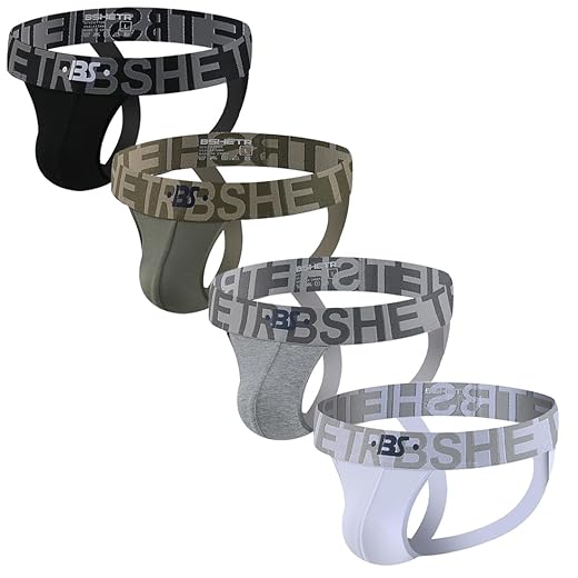 BSHETR Masculino Cueca Masculina Jockstrap Com Suporte Atlético, Pacote Com 4 Peças, Algodão, Cintura Baixa, Multipack (Bt047, Xxg)